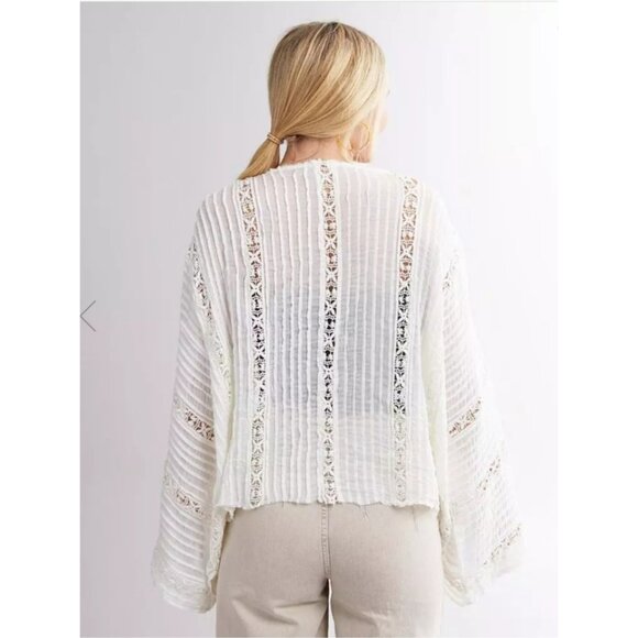 NWT Free People Willow Lace Kimono Size M/L Long Sleeves Ivory Semi Sheer AS IS - Picture 2 of 12
